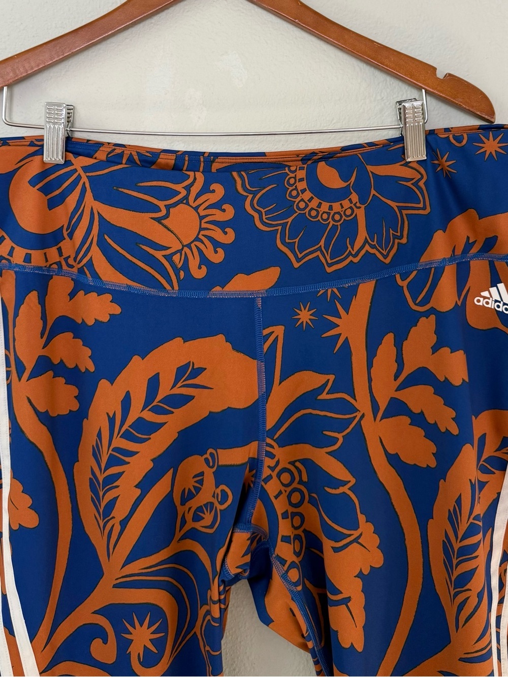 adidas womens 3X true plus size blue & copper Floral Print Leggings cropped EUC - Picture 4 of 11